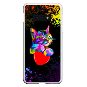 Чехол для Samsung S10E с принтом РАДУЖНЫЙ КОТИК / RAINBOW KITTY в Курске, Силикон | Область печати: задняя сторона чехла, без боковых панелей | heart | kitty | like | low poly | rainbow | животные | звери | котик | лайк | радуга | радужный котик | сердечко | цветные