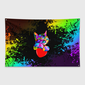 Флаг-баннер с принтом РАДУЖНЫЙ КОТИК / RAINBOW KITTY в Курске, 100% полиэстер | размер 67 х 109 см, плотность ткани — 95 г/м2; по краям флага есть четыре люверса для крепления | heart | kitty | like | low poly | rainbow | животные | звери | котик | лайк | радуга | радужный котик | сердечко | цветные