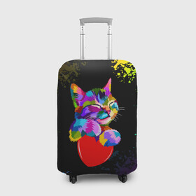 Чехол для чемодана 3D с принтом РАДУЖНЫЙ КОТИК / RAINBOW KITTY в Курске, 86% полиэфир, 14% спандекс | двустороннее нанесение принта, прорези для ручек и колес | heart | kitty | like | low poly | rainbow | животные | звери | котик | лайк | радуга | радужный котик | сердечко | цветные