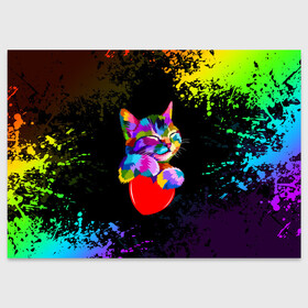 Поздравительная открытка с принтом РАДУЖНЫЙ КОТИК / RAINBOW KITTY в Курске, 100% бумага | плотность бумаги 280 г/м2, матовая, на обратной стороне линовка и место для марки
 | Тематика изображения на принте: heart | kitty | like | low poly | rainbow | животные | звери | котик | лайк | радуга | радужный котик | сердечко | цветные