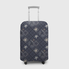 Чехол для чемодана 3D с принтом Модное лоскутное шитье в Курске, 86% полиэфир, 14% спандекс | двустороннее нанесение принта, прорези для ручек и колес | джинсовый | заплатки | звезды | клетка | лоскуты | молодежный | пэчворк | серо синий | серый | темно серый