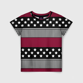 Детская футболка 3D с принтом Бордово-черный узор полосатый в Курске, 100% гипоаллергенный полиэфир | прямой крой, круглый вырез горловины, длина до линии бедер, чуть спущенное плечо, ткань немного тянется | бордовый и черный | звезды | комбинированный | полосатый | полосатый узор | пэчворк | черный