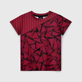 Детская футболка 3D с принтом Красный комбинированный узор  в Курске, 100% гипоаллергенный полиэфир | прямой крой, круглый вырез горловины, длина до линии бедер, чуть спущенное плечо, ткань немного тянется | абстрактный | в полоску | геометрический | красный | полосатый | современный