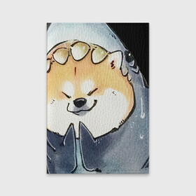Обложка для паспорта матовая кожа с принтом Акуло-пёс в Курске, натуральная матовая кожа | размер 19,3 х 13,7 см; прозрачные пластиковые крепления | акита ину | акула | арт | костюм | пёс | рисунок | рыжая собака | рыжий пёс | сиба ину | собака