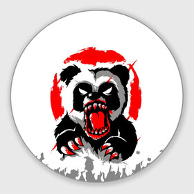 Коврик для мышки круглый с принтом Злая Кровавая Панда в Курске, резина и полиэстер | круглая форма, изображение наносится на всю лицевую часть | animal | beast | blood | fire | monster | panda | животные | звери | зубы | кровь | монстр | огонь | панда | хищник