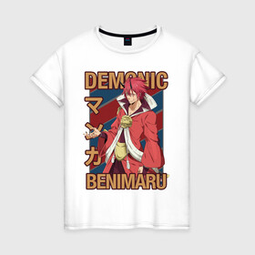 Женская футболка хлопок с принтом Бенимару, демонид в Курске, 100% хлопок | прямой крой, круглый вырез горловины, длина до линии бедер, слегка спущенное плечо | anime | benimaru | slime | аниме | бенимару | демон | демонид | о моем перерождении в слизь