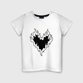 Детская футболка хлопок с принтом СЕРДЦЕ В ОГНЕ / HEART ON FIRE в Курске, 100% хлопок | круглый вырез горловины, полуприлегающий силуэт, длина до линии бедер | love. | tattoo | любовь | минимализм | огонь | партак | сердце | сердце в огне | тату | чёрно белое