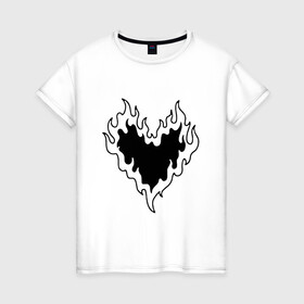 Женская футболка хлопок с принтом СЕРДЦЕ В ОГНЕ / HEART ON FIRE в Курске, 100% хлопок | прямой крой, круглый вырез горловины, длина до линии бедер, слегка спущенное плечо | love. | tattoo | любовь | минимализм | огонь | партак | сердце | сердце в огне | тату | чёрно белое