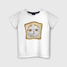 Детская футболка хлопок с принтом Bread Cat в Курске, 100% хлопок | круглый вырез горловины, полуприлегающий силуэт, длина до линии бедер | animal | bread | cat | cute | kitty | meow | друг | еда | животные | киска | кися | китти | кот | котенок | котик | котэ | кошечка | кошка | мур | мяу | питомец | хлеб