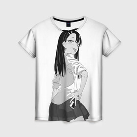 Женская футболка 3D с принтом Нагаторо показывает язычок в Курске, 100% полиэфир ( синтетическое хлопкоподобное полотно) | прямой крой, круглый вырез горловины, длина до линии бедер | аниме | нагаторо | садистка | ученица | хаясэ | школьница