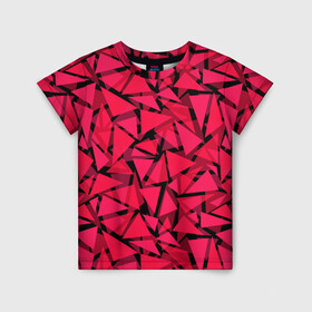 Детская футболка 3D с принтом Красно-черный полигональный в Курске, 100% гипоаллергенный полиэфир | прямой крой, круглый вырез горловины, длина до линии бедер, чуть спущенное плечо, ткань немного тянется | абстрактный | алый | геометрический | детский | красный | молодежный | современный | текстура | треугольники | узор