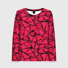 Женский лонгслив 3D с принтом Красно-черный полигональный в Курске, 100% полиэстер | длинные рукава, круглый вырез горловины, полуприлегающий силуэт | абстрактный | алый | геометрический | детский | красный | молодежный | современный | текстура | треугольники | узор