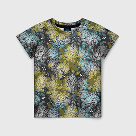 Детская футболка 3D с принтом Черно оливковый цветочный  в Курске, 100% гипоаллергенный полиэфир | прямой крой, круглый вырез горловины, длина до линии бедер, чуть спущенное плечо, ткань немного тянется | абстрактный | детский | молодежный | популярный | современный | текстура | узор | цветочный