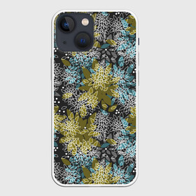 Чехол для iPhone 13 mini с принтом Черно оливковый цветочный в Курске,  |  | абстрактный | детский | молодежный | популярный | современный | текстура | узор | цветочный