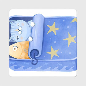 Магнит виниловый Квадрат с принтом Сладкие сны в Курске, полимерный материал с магнитным слоем | размер 9*9 см, закругленные углы | арт | звезда | звёзды | консервы | кот | котик | кошка | ночь | рисунок | рыба | рыбка | сны | сон | спокойной ночи