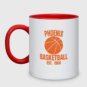 Кружка двухцветная с принтом Phoenix Basketball в Курске, керамика | объем — 330 мл, диаметр — 80 мм. Цветная ручка и кайма сверху, в некоторых цветах — вся внутренняя часть | basketball | mvp | nba | phoenix | sport | streetball | suns | аризона | баскетбол | игра | крис пол | мяч | нба | санс | спорт | стритбол | тренер | финикс | чемпион