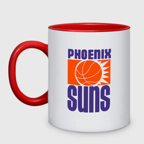 Кружка двухцветная с принтом Phoenix Suns в Курске, керамика | объем — 330 мл, диаметр — 80 мм. Цветная ручка и кайма сверху, в некоторых цветах — вся внутренняя часть | basketball | mvp | nba | phoenix | sport | streetball | suns | аризона | баскетбол | игра | крис пол | мяч | нба | санс | спорт | стритбол | тренер | финикс | чемпион