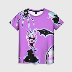 Женская футболка 3D с принтом Зелье смерти,паук-Holographica в Курске, 100% полиэфир ( синтетическое хлопкоподобное полотно) | прямой крой, круглый вырез горловины, длина до линии бедер | аннотация | голограмма | голографический | градиент | магия | переливающийся | фольга | фон