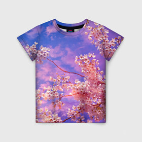 Детская футболка 3D с принтом Сакура в Курске, 100% гипоаллергенный полиэфир | прямой крой, круглый вырез горловины, длина до линии бедер, чуть спущенное плечо, ткань немного тянется | весна | дерево | деревья | лепестки | лес | лето | листья | май | на каждый день | небо | облака | осень | поле | розовый цветок | сакура | солнце | тропики | флора | цветок | цветочки | цветы