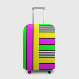 Чехол для чемодана 3D с принтом полосатый неоновый модный узор в Курске, 86% полиэфир, 14% спандекс | двустороннее нанесение принта, прорези для ручек и колес | желтый неоновый | молодежный | неон | неоновый | неоновый зеленый | полосатый | разноцветный | розовый неоновый