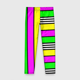 Детские леггинсы 3D с принтом полосатый неоновый модный узор в Курске, полиэстер 85%, спандекс 15% | эластичный пояс, зауженный крой | желтый неоновый | молодежный | неон | неоновый | неоновый зеленый | полосатый | разноцветный | розовый неоновый
