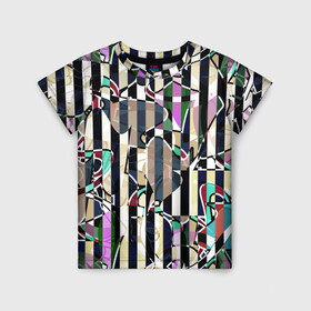 Детская футболка 3D с принтом Полосатый абстрактный узор в Курске, 100% гипоаллергенный полиэфир | прямой крой, круглый вырез горловины, длина до линии бедер, чуть спущенное плечо, ткань немного тянется | абстрактный | креативный | молодежный | полосатый | разноцветный | рустик | современный