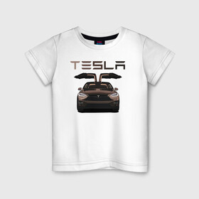 Детская футболка хлопок с принтом TESLA MODEL X в Курске, 100% хлопок | круглый вырез горловины, полуприлегающий силуэт, длина до линии бедер | model x | tesla | tesla model x | авто | автомобили | машины | модель х | тесла | тесла модель х