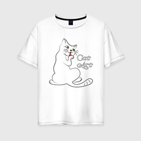 Женская футболка хлопок Oversize с принтом Белая кошка в Курске, 100% хлопок | свободный крой, круглый ворот, спущенный рукав, длина до линии бедер
 | cat | cat art | звери | кот | котенок | котик | кошка