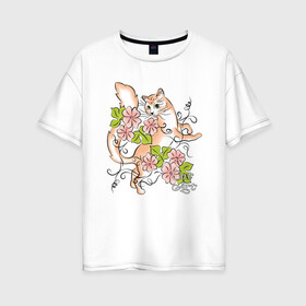 Женская футболка хлопок Oversize с принтом Ожидание в Курске, 100% хлопок | свободный крой, круглый ворот, спущенный рукав, длина до линии бедер
 | cat | cat art | звери | кот | котенок | котик | кошка