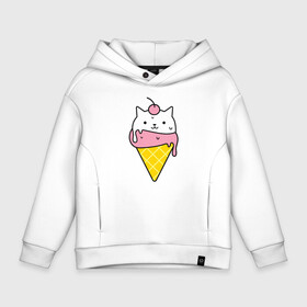 Детское худи Oversize хлопок с принтом Ice Cream Cat в Курске, френч-терри — 70% хлопок, 30% полиэстер. Мягкий теплый начес внутри —100% хлопок | боковые карманы, эластичные манжеты и нижняя кромка, капюшон на магнитной кнопке | animal | cat | cute | ice cream | kitty | meow | друг | животные | киска | кися | китти | кот | котенок | котик | котэ | кошечка | кошка | мороженое | мур | мяу | питомец