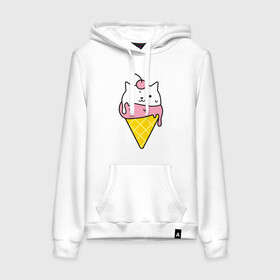 Женская толстовка хлопок с принтом Ice Cream Cat в Курске, френч-терри, мягкий теплый начес внутри (100% хлопок) | карман-кенгуру, эластичные манжеты и нижняя кромка, капюшон с подкладом и шнурком | animal | cat | cute | ice cream | kitty | meow | друг | животные | киска | кися | китти | кот | котенок | котик | котэ | кошечка | кошка | мороженое | мур | мяу | питомец