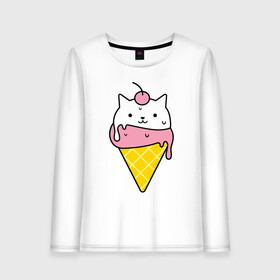 Женский лонгслив хлопок с принтом Ice Cream Cat в Курске, 100% хлопок |  | animal | cat | cute | ice cream | kitty | meow | друг | животные | киска | кися | китти | кот | котенок | котик | котэ | кошечка | кошка | мороженое | мур | мяу | питомец