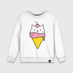 Детский свитшот хлопок с принтом Ice Cream Cat в Курске, 100% хлопок | круглый вырез горловины, эластичные манжеты, пояс и воротник | animal | cat | cute | ice cream | kitty | meow | друг | животные | киска | кися | китти | кот | котенок | котик | котэ | кошечка | кошка | мороженое | мур | мяу | питомец