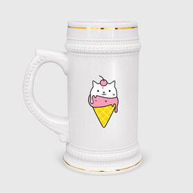 Кружка пивная с принтом Ice Cream Cat в Курске,  керамика (Материал выдерживает высокую температуру, стоит избегать резкого перепада температур) |  объем 630 мл | Тематика изображения на принте: animal | cat | cute | ice cream | kitty | meow | друг | животные | киска | кися | китти | кот | котенок | котик | котэ | кошечка | кошка | мороженое | мур | мяу | питомец