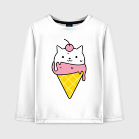 Детский лонгслив хлопок с принтом Ice Cream Cat в Курске, 100% хлопок | круглый вырез горловины, полуприлегающий силуэт, длина до линии бедер | animal | cat | cute | ice cream | kitty | meow | друг | животные | киска | кися | китти | кот | котенок | котик | котэ | кошечка | кошка | мороженое | мур | мяу | питомец