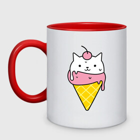 Кружка двухцветная с принтом Ice Cream Cat в Курске, керамика | объем — 330 мл, диаметр — 80 мм. Цветная ручка и кайма сверху, в некоторых цветах — вся внутренняя часть | animal | cat | cute | ice cream | kitty | meow | друг | животные | киска | кися | китти | кот | котенок | котик | котэ | кошечка | кошка | мороженое | мур | мяу | питомец