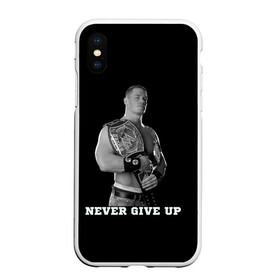 Чехол для iPhone XS Max матовый с принтом Never give up в Курске, Силикон | Область печати: задняя сторона чехла, без боковых панелей | джон сина | знаменитость | никогда не сдавайся | пояс | рестлинг | черно белый