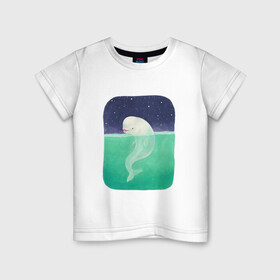Детская футболка хлопок с принтом Белуха в Курске, 100% хлопок | круглый вырез горловины, полуприлегающий силуэт, длина до линии бедер | арт | белуха | звезда | звёзды | море | ночное небо | ночь | океан | природа | рисунок