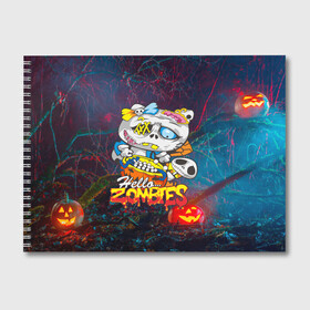 Альбом для рисования с принтом Hello Zombies в Курске, 100% бумага
 | матовая бумага, плотность 200 мг. | Тематика изображения на принте: hello kitty | hello zombies | зомбак | зомби | китти | ужасы | хеллоуин | хэллоуин