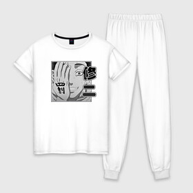 Женская пижама хлопок с принтом Токийские Мстители Ханма в Курске, 100% хлопок | брюки и футболка прямого кроя, без карманов, на брюках мягкая резинка на поясе и по низу штанин | shuuji hanma | вальхалла | свастика | сюдзи | ханма