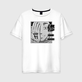 Женская футболка хлопок Oversize с принтом Токийские Мстители Ханма в Курске, 100% хлопок | свободный крой, круглый ворот, спущенный рукав, длина до линии бедер
 | shuuji hanma | вальхалла | свастика | сюдзи | ханма