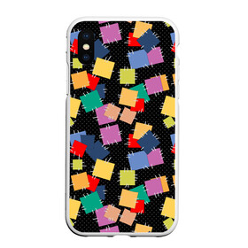 Чехол для iPhone XS Max матовый с принтом Заплатки на черном фоне  в Курске, Силикон | Область печати: задняя сторона чехла, без боковых панелей | веселый | детский | заплатки | модный | национальный | пэчворк | разноцветный | ретро | фольклор