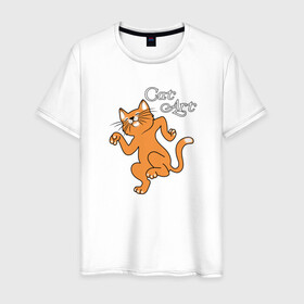 Мужская футболка хлопок с принтом Танец рыжего кота в Курске, 100% хлопок | прямой крой, круглый вырез горловины, длина до линии бедер, слегка спущенное плечо. | cat | cat art | звери | котик | коты | кошки | рыжий кот | танец