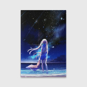 Обложка для паспорта матовая кожа с принтом Animegirl Night Sea в Курске, натуральная матовая кожа | размер 19,3 х 13,7 см; прозрачные пластиковые крепления | аниме девушка | градиент | девочка | звезды | луна | море | на каждый день | небо | облака | океан | персонаж | синее | синий