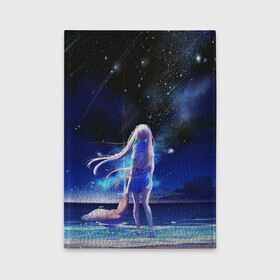 Обложка для автодокументов с принтом Animegirl Night Sea в Курске, натуральная кожа |  размер 19,9*13 см; внутри 4 больших “конверта” для документов и один маленький отдел — туда идеально встанут права | аниме девушка | градиент | девочка | звезды | луна | море | на каждый день | небо | облака | океан | персонаж | синее | синий