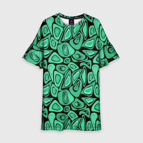 Детское платье 3D с принтом Зеленый абстрактный узор в Курске, 100% полиэстер | прямой силуэт, чуть расширенный к низу. Круглая горловина, на рукавах — воланы | Тематика изображения на принте: абстрактный | в горошек | граффити | детский современный | зелено черный | простой | ретро