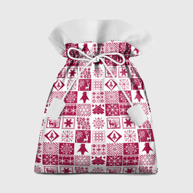 Подарочный 3D мешок с принтом Новогодний рождественский узор в Курске, 100% полиэстер | Размер: 29*39 см | Тематика изображения на принте: белый и красный | зимний | красный | новогодний | пэчворк | рождественский | скандинавский | этнический узор