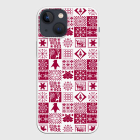 Чехол для iPhone 13 mini с принтом Новогодний рождественский узор в Курске,  |  | белый и красный | зимний | красный | новогодний | пэчворк | рождественский | скандинавский | этнический узор