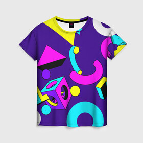 Женская футболка 3D с принтом Геометрические фигуры в Курске, 100% полиэфир ( синтетическое хлопкоподобное полотно) | прямой крой, круглый вырез горловины, длина до линии бедер | геометрический | красочный | мода | разноцветные 90 е | стиль | структура | текстура | ткань | узор | фон | цвет