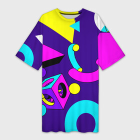 Платье-футболка 3D с принтом Геометрические фигуры в Курске,  |  | геометрический | красочный | мода | разноцветные 90 е | стиль | структура | текстура | ткань | узор | фон | цвет